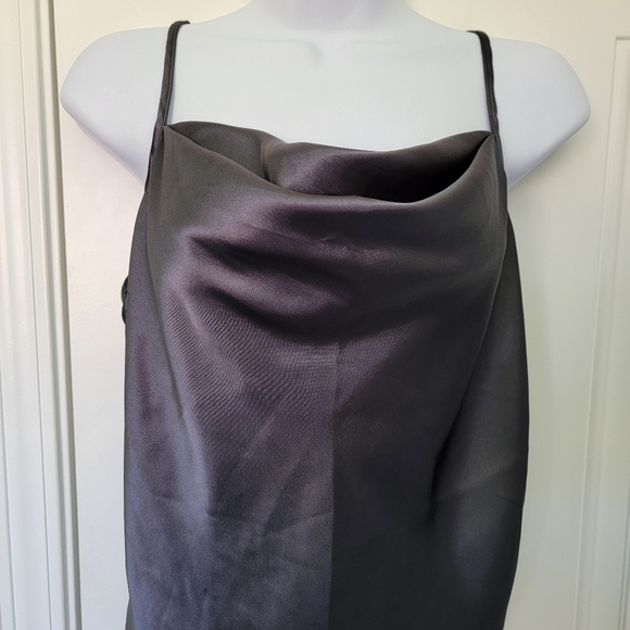 Bebe Satin Long Sleeveless Slip Dress Cowl Neck Dark Gray Pewter Y2K Size M - Picture 2 of 11